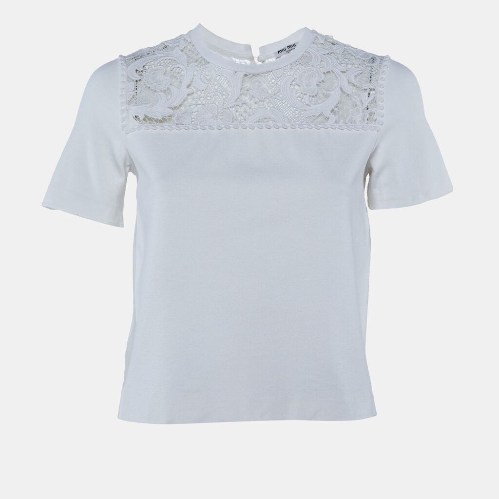 Miu Miu White Knit & Lace Top S Miu Miu White Knit & Lace Top S