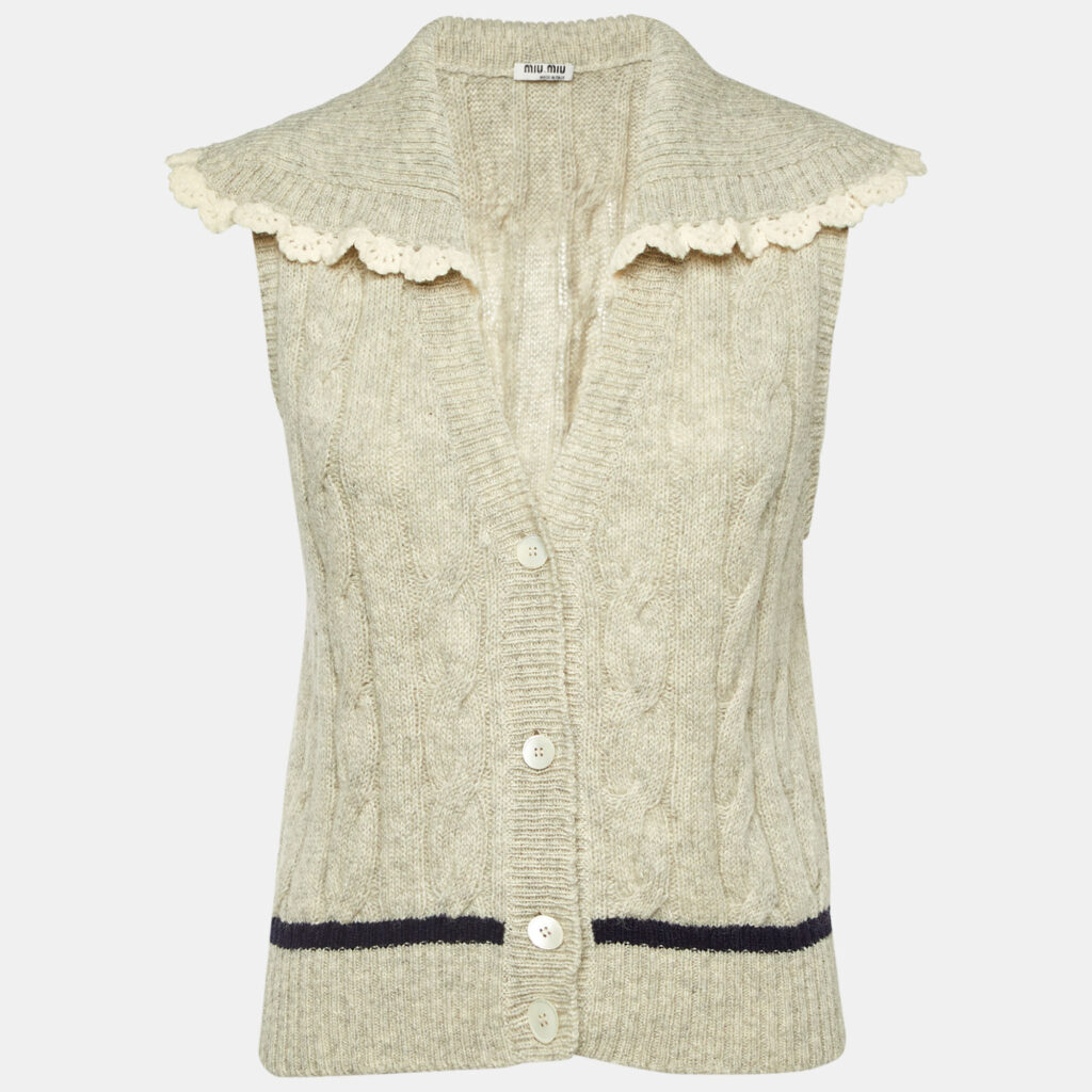 Miu Miu Ecru Cable Knit Sleeveless Top S Miu Miu Ecru Cable Knit Sleeveless Top S