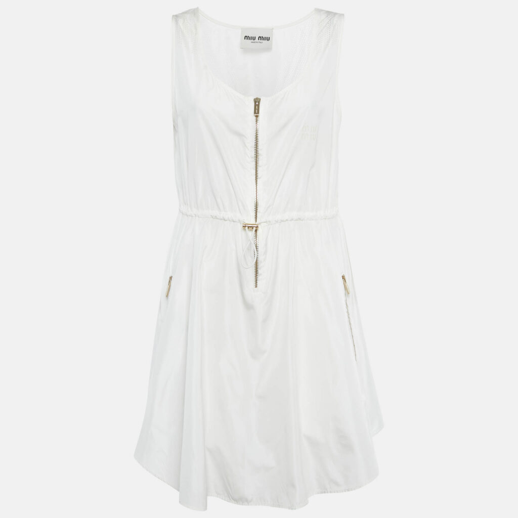 Miu Miu Off-White Synthetic Sleeveless Mini Dress XS