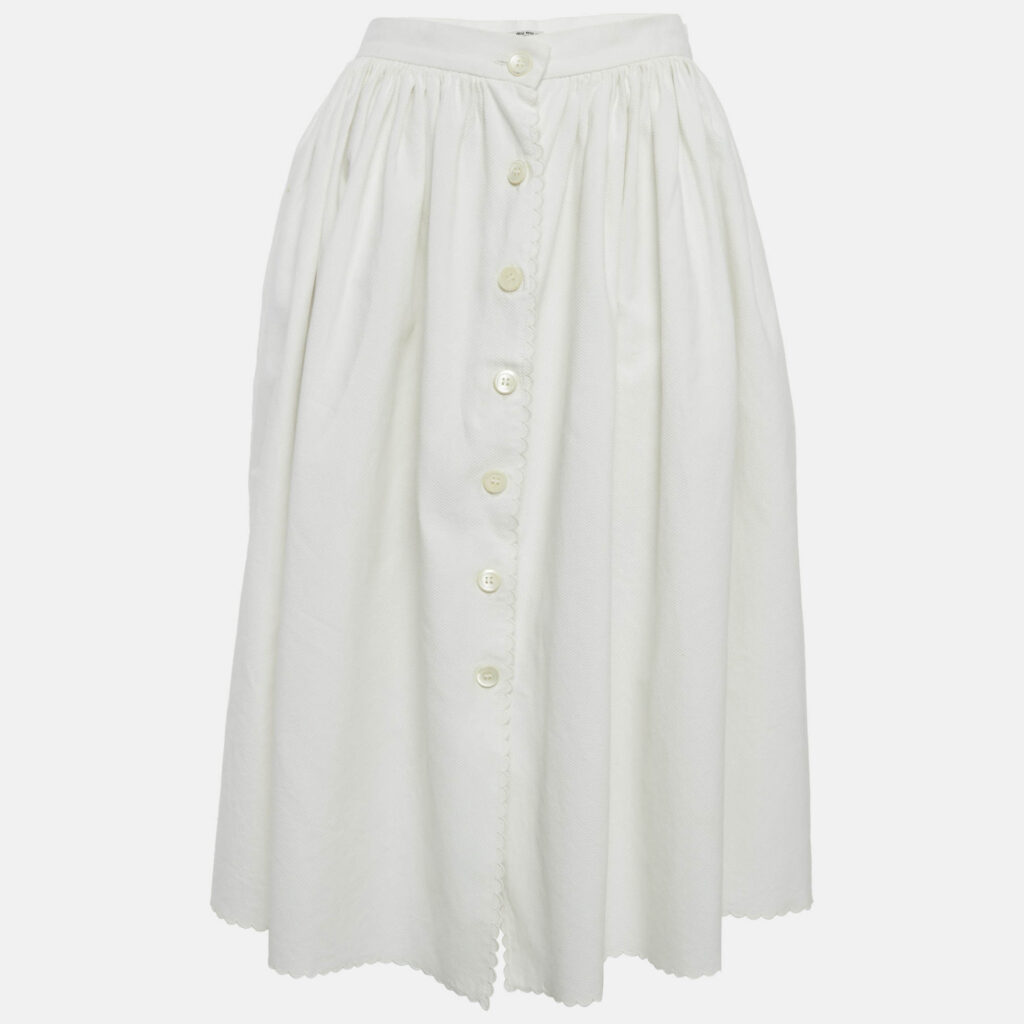 Miu Miu White Cotton Button Front Midi Skirt M Miu Miu White Cotton Button Front Midi Skirt M