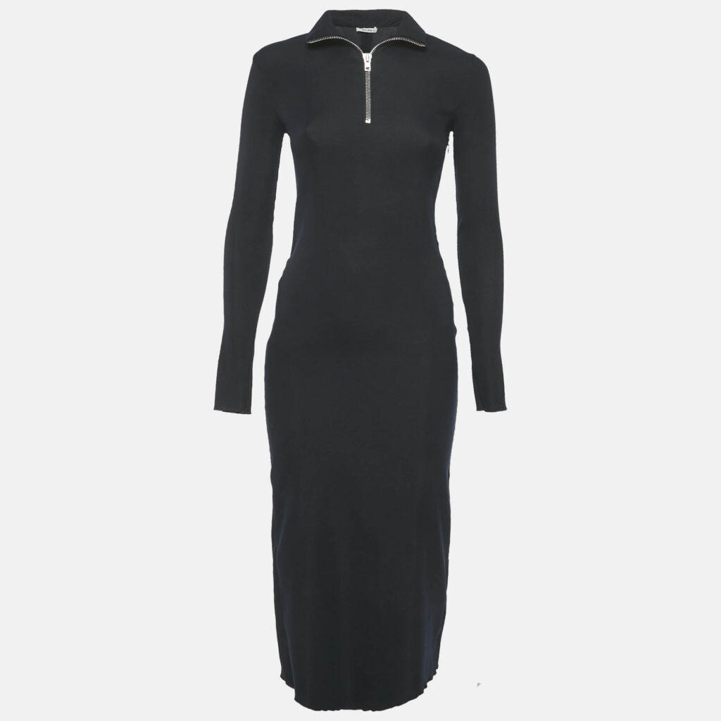 Miu Miu Midnight Blue Jersey Zip Up Maxi Dress S