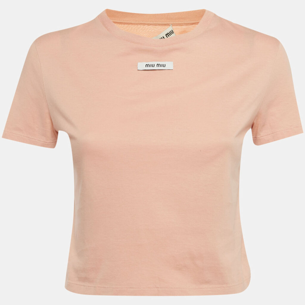 Miu Miu Pink Logo Applique Jersey Crop Top S