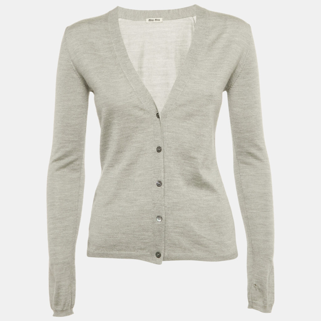 luxury-women-miu-miu-used-clothes-p1222597-003-1.jpg Miu Miu Grey Cashmere Knit Crop Cardigan S