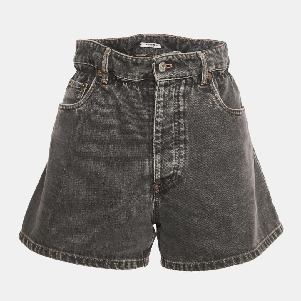 Miu Miu Grey Denim Elasticated Short S Miu Miu Grey Denim Elasticated Short S