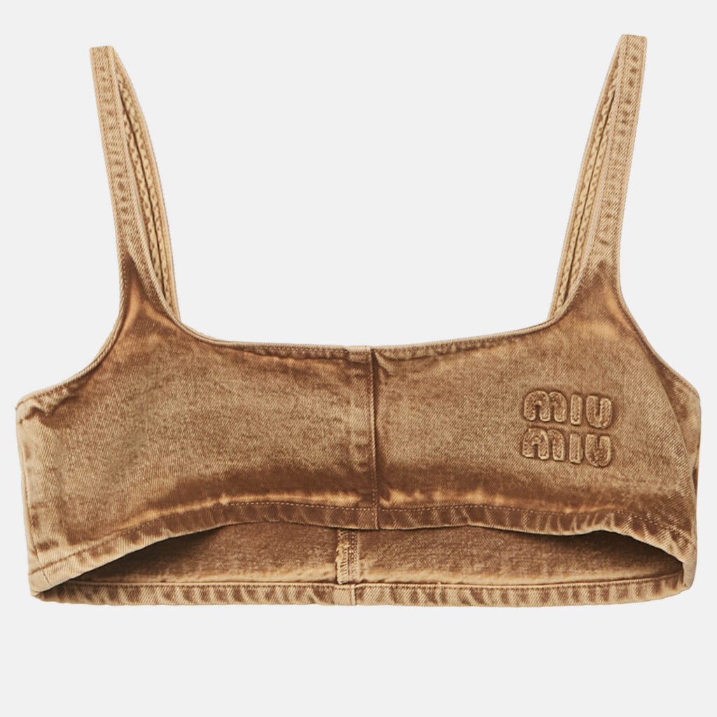 Miu Miu Brown Washed Cotton Logo Applique Crop Top S Miu Miu Brown Washed Cotton Logo Applique Crop Top S