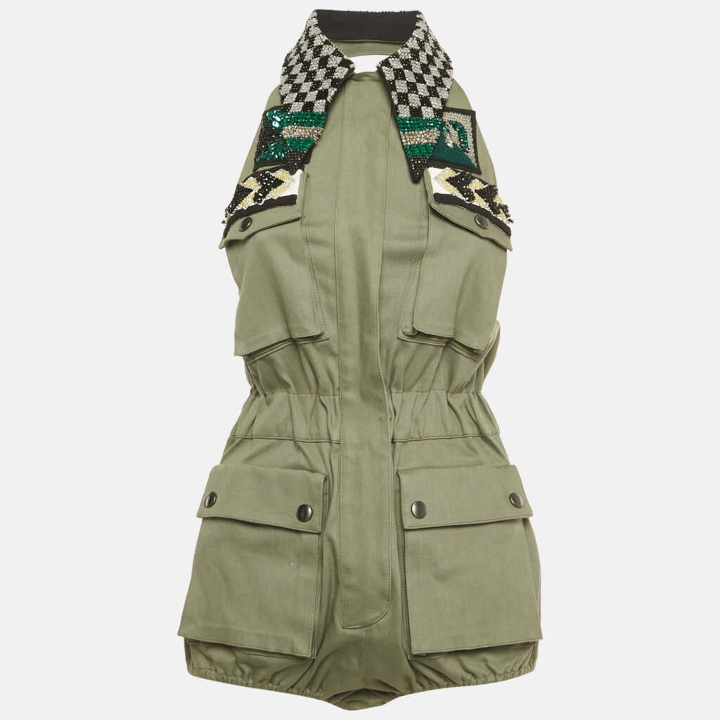 luxury-women-miu-miu-used-clothes-p1237712-001-1.jpg Miu Miu Green Embellished Cotton Playsuit S