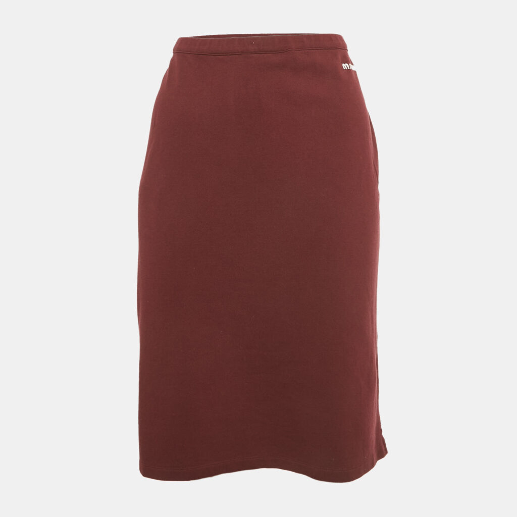 Miu Miu Burgundy Logo Embroidered Pique Cotton Skirt XL Miu Miu Burgundy Logo Embroidered Pique Cotton Skirt XL