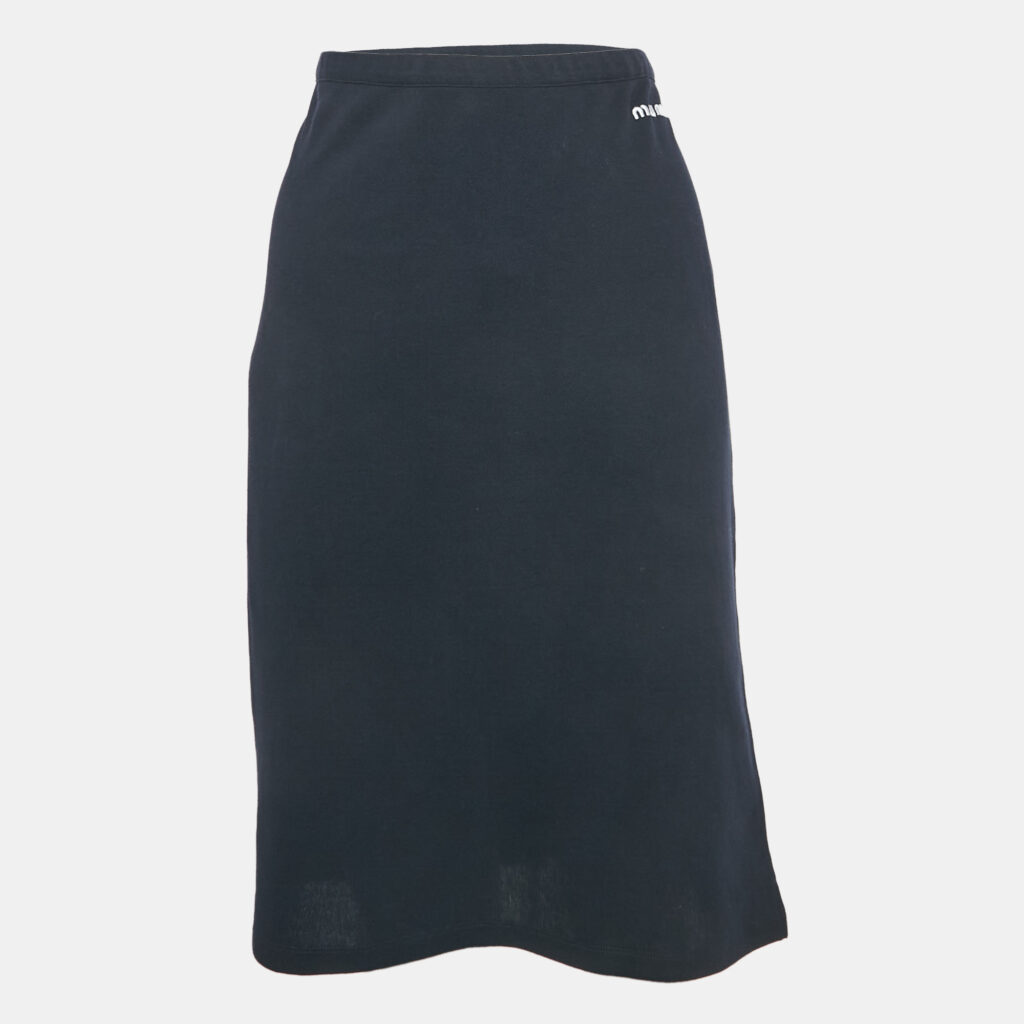 Miu Miu Navy Blue Logo Embroidered Cotton Knit Short Skirt XL Miu Miu Navy Blue Logo Embroidered Cotton Knit Short Skirt XL
