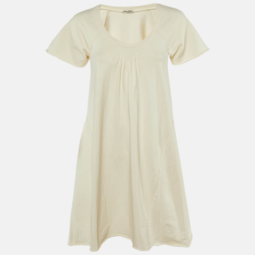 Miu Miu Cream Cotton Knit Round Neck T-Shirt Dress L Miu Miu Cream Cotton Knit Round Neck T-Shirt Dress L