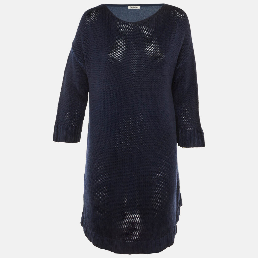 Miu Miu Navy Blue Cashmere & Silk Sweater Dress M
