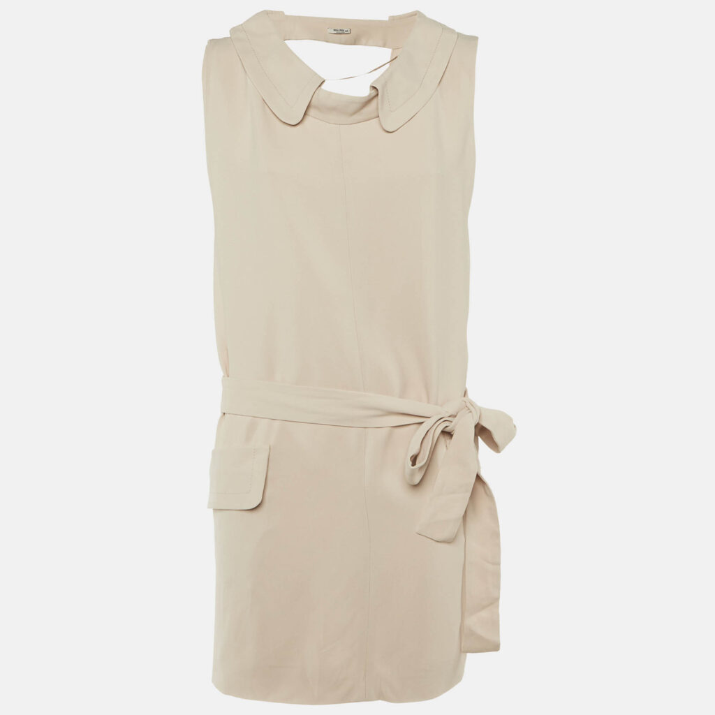 Miu Miu Beige Crepe Wrap Around Mini Dress M Miu Miu Beige Crepe Wrap Around Mini Dress M