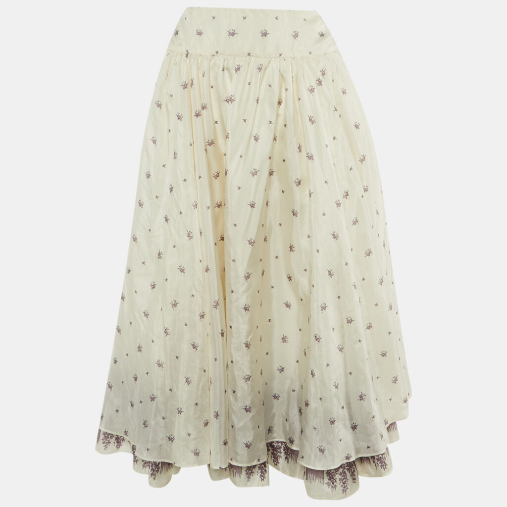 Miu Miu White Floral Print Silk Midi Skirt XL Miu Miu White Floral Print Silk Midi Skirt XL