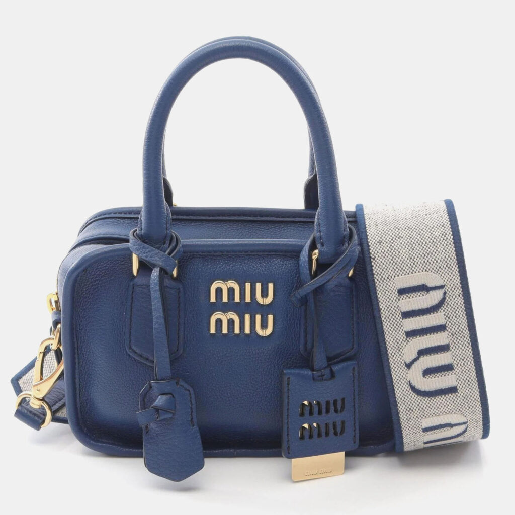 Miu Miu Vit Daino Blue Leather Handbag Miu Miu Vit Daino Blue Leather Handbag