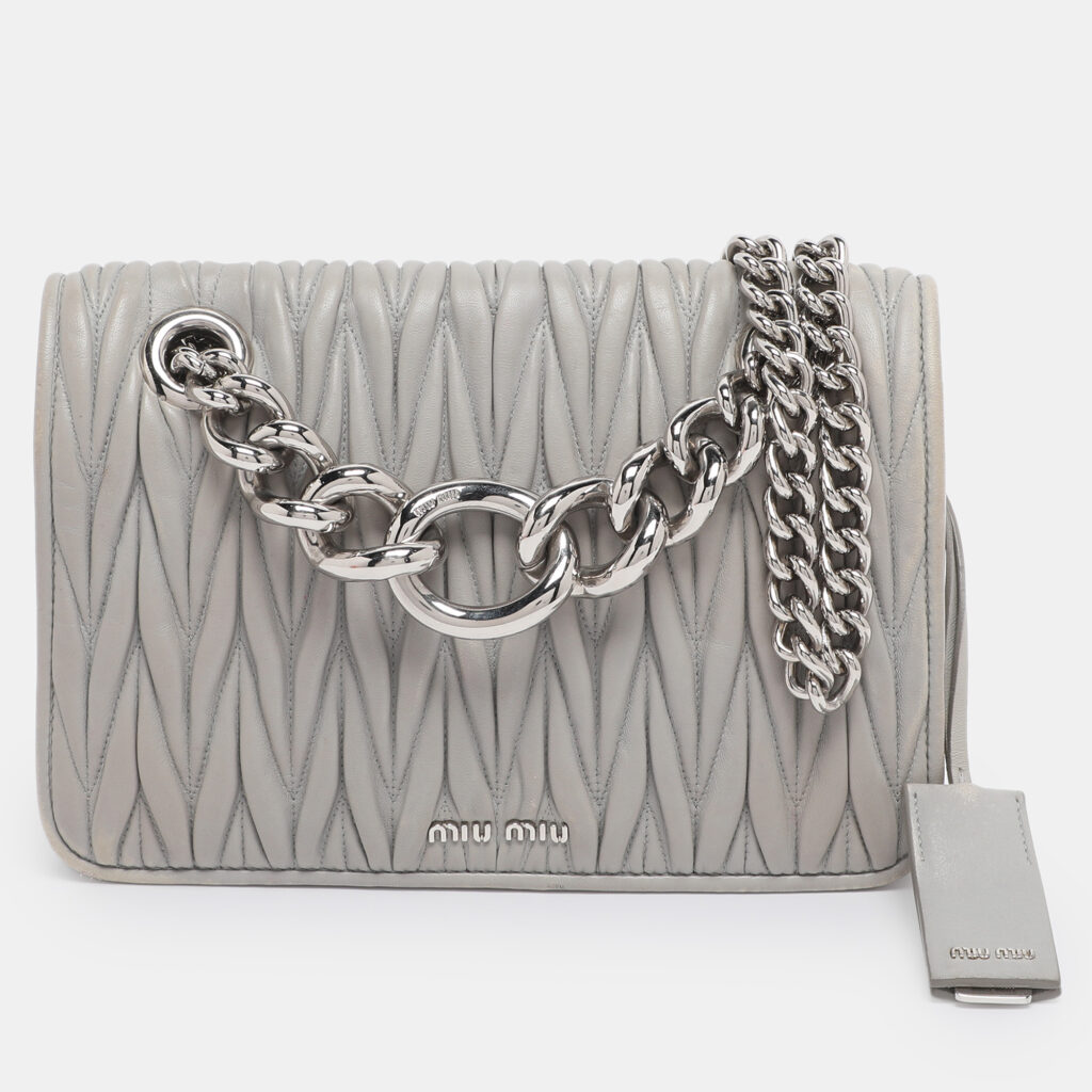 Miu Miu Grey Matelasse Leather Club Shoulder Bag Miu Miu Grey Matelasse Leather Club Shoulder Bag