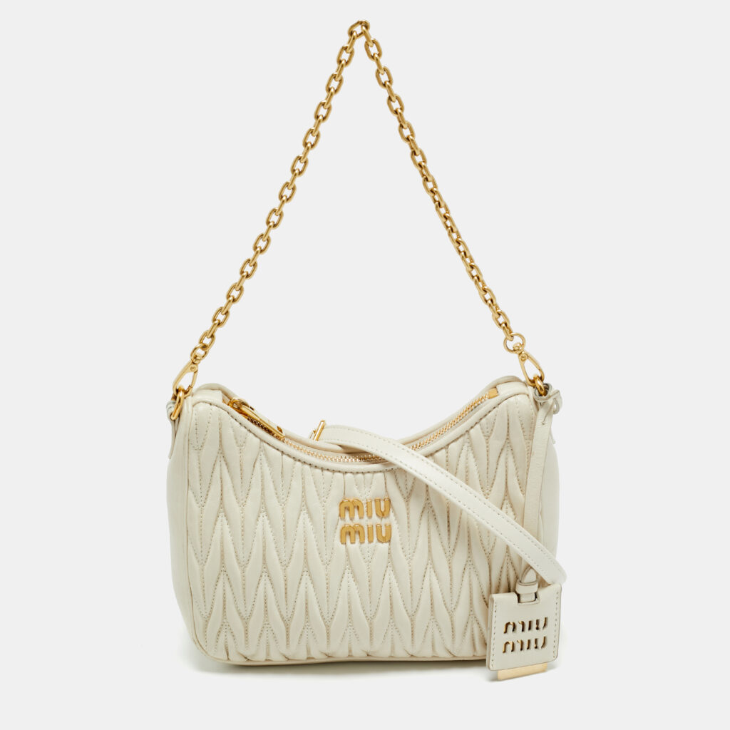 Miu Miu White Matelassé Leather Shoulder Bag