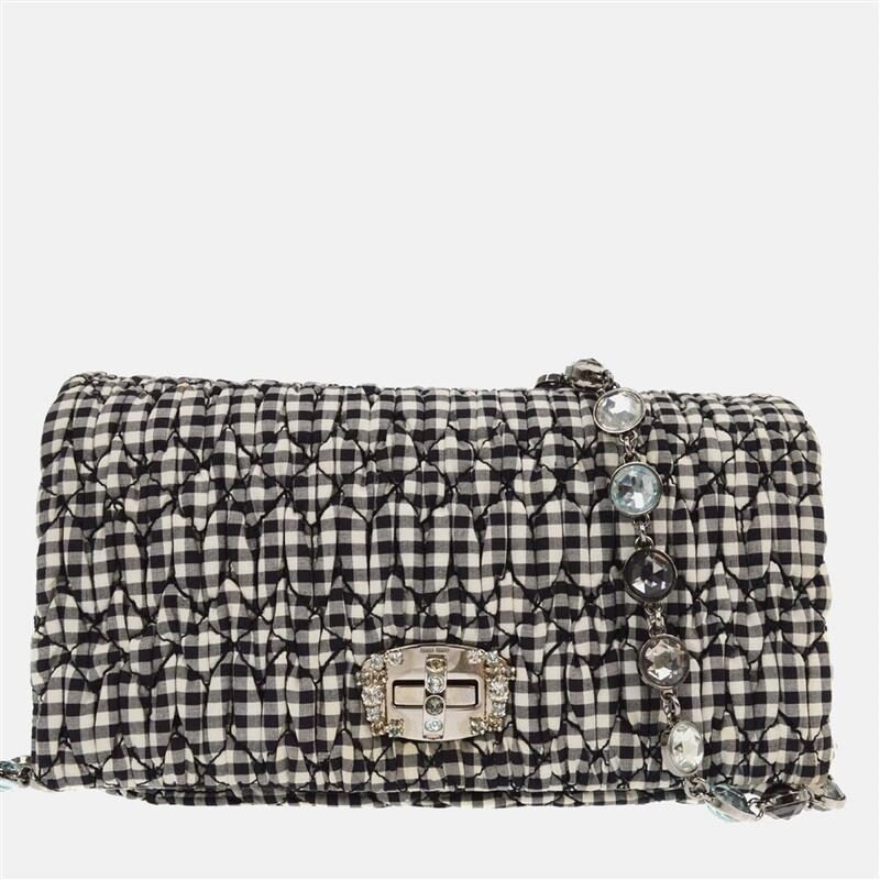 Miu Miu Black White Matelasse Bijou Chain Shoulder Bag Miu Miu Black White Matelasse Bijou Chain Shoulder Bag