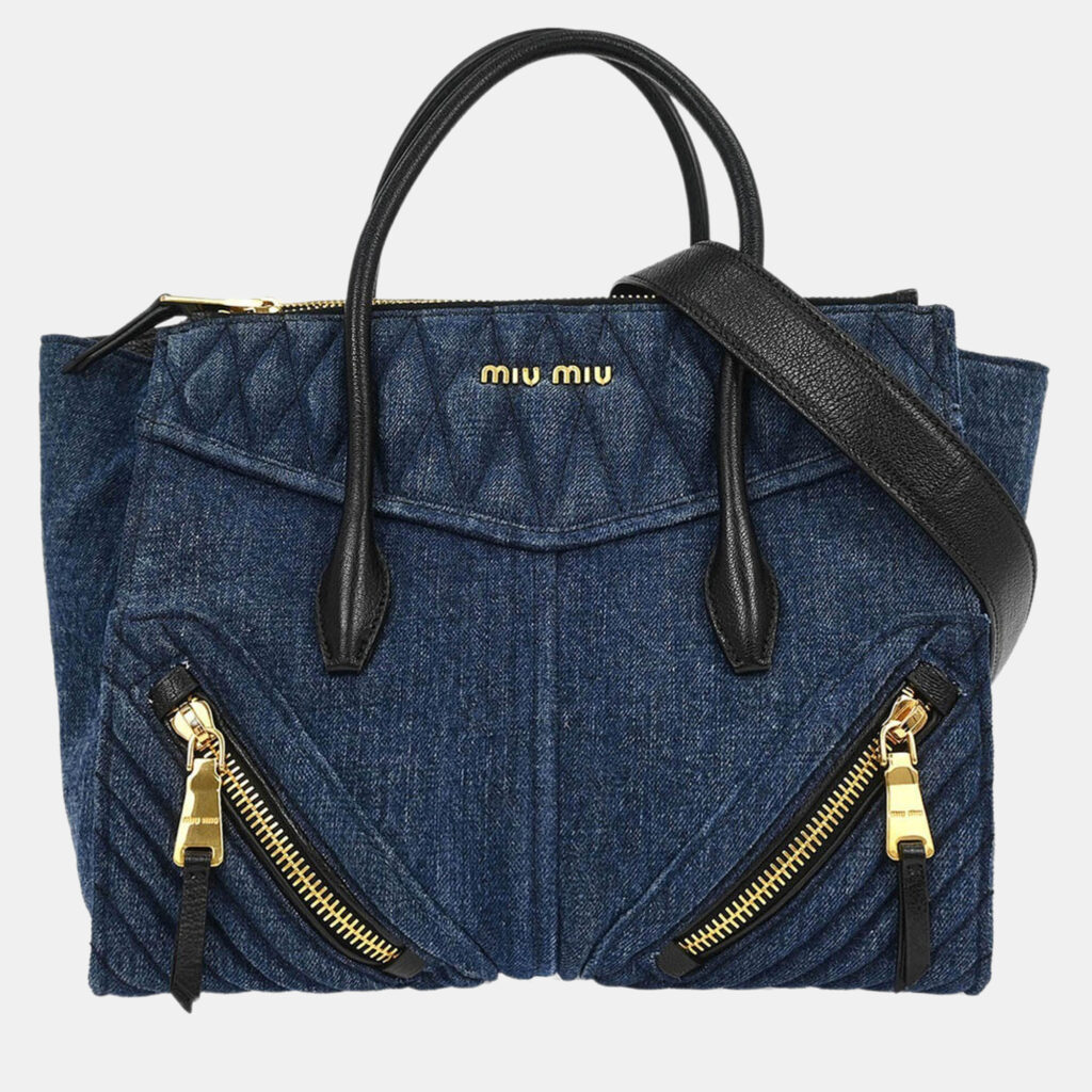 Miu Miu Blue Denim Biker 2way Handbag Miu Miu Blue Denim Biker 2way Handbag