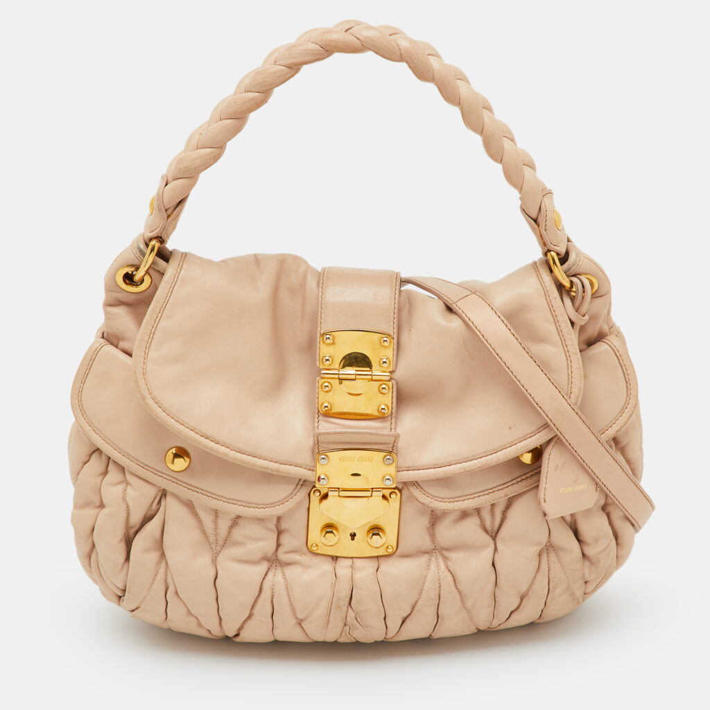 Miu Miu Light Beige Matelasse Lux Leather Small Coffer Hobo Miu Miu Light Beige Matelasse Lux Leather Small Coffer Hobo