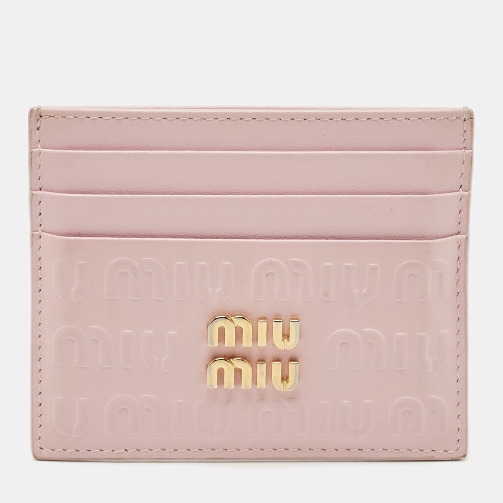 Miu Miu Pink Monogram Embossed Leather Logo Card Holder Miu Miu Pink Monogram Embossed Leather Logo Card Holder