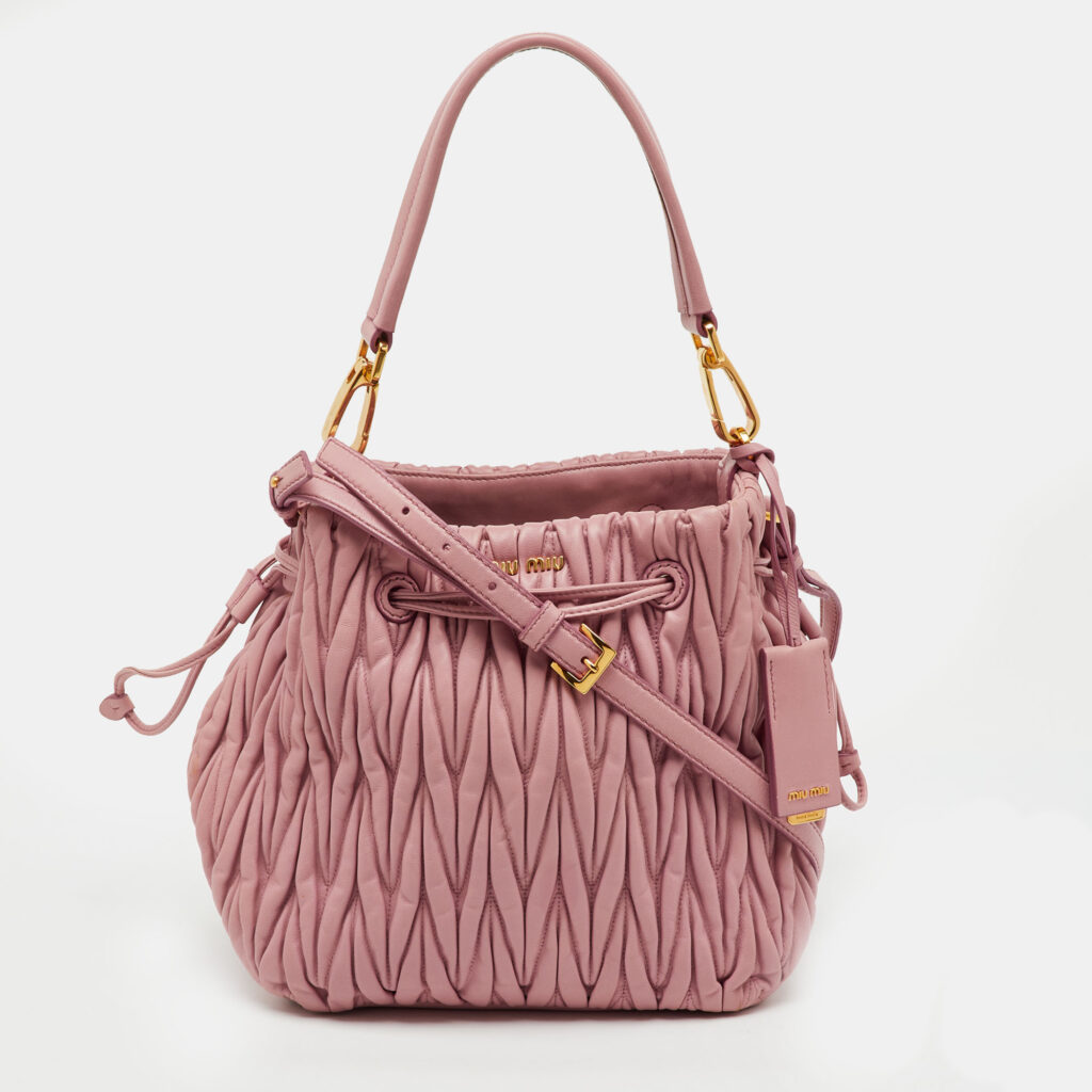 Miu Miu Rose Pink Matelassé Leather Bucket Bag
