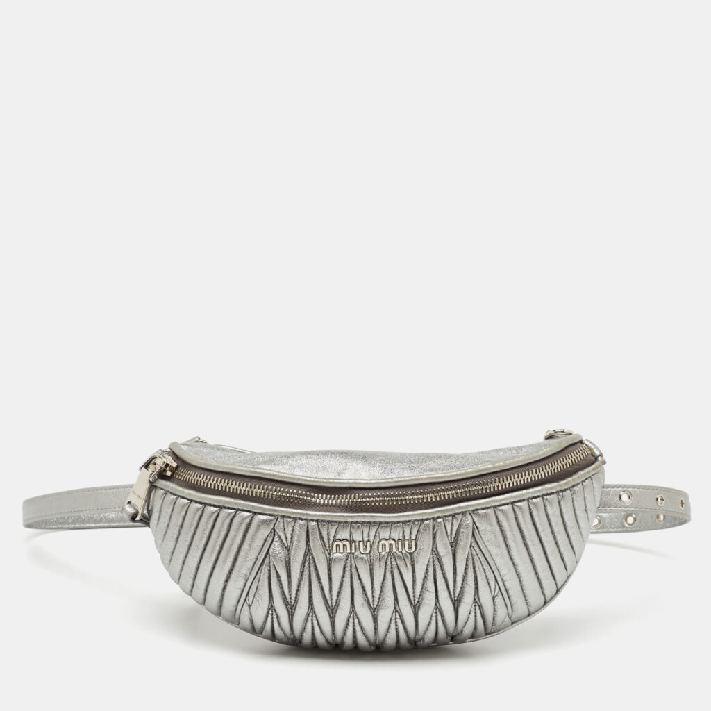 Miu Miu Metallic Silver Matelassé Leather Belt Bag