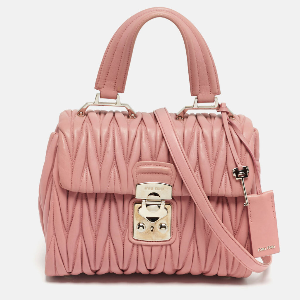 Miu Miu Pink Matelassé Leather Flap Top Handle Bag Miu Miu Pink Matelassé Leather Flap Top Handle Bag