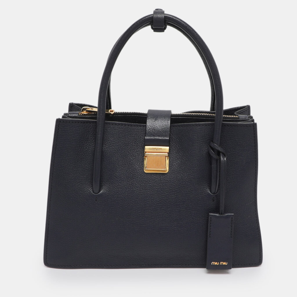 luxury-women-miu-miu-used-handbags-p1246111-001-1.jpg Miu Miu Push Lock Navy Blue Leather Satchel
