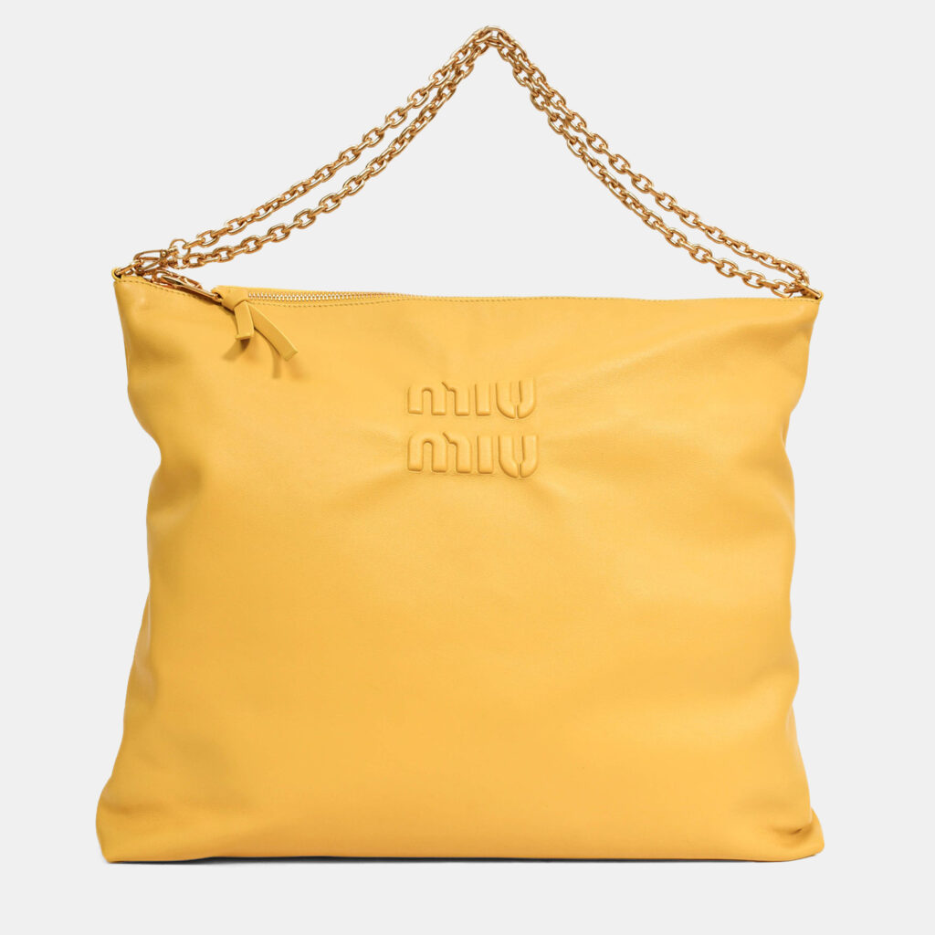 Miu Miu Dark Yellow Soft Leather Chain Link Shoulder Bag Miu Miu Dark Yellow Soft Leather Chain Link Shoulder Bag