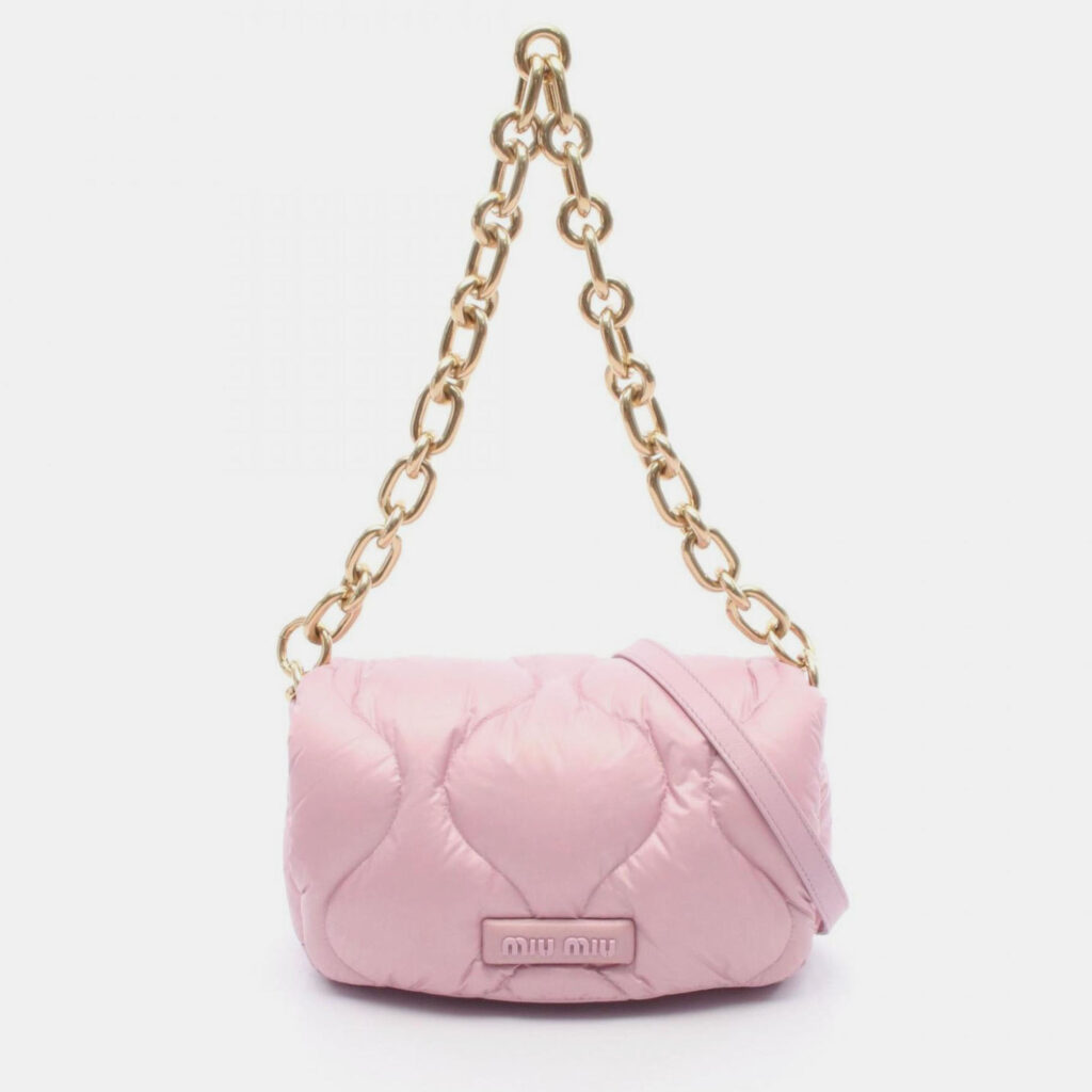Miu Miu Miu Padded Shoulder Bag In Nylon And Leather Pink Miu Miu Miu Padded Shoulder Bag In Nylon And Leather Pink