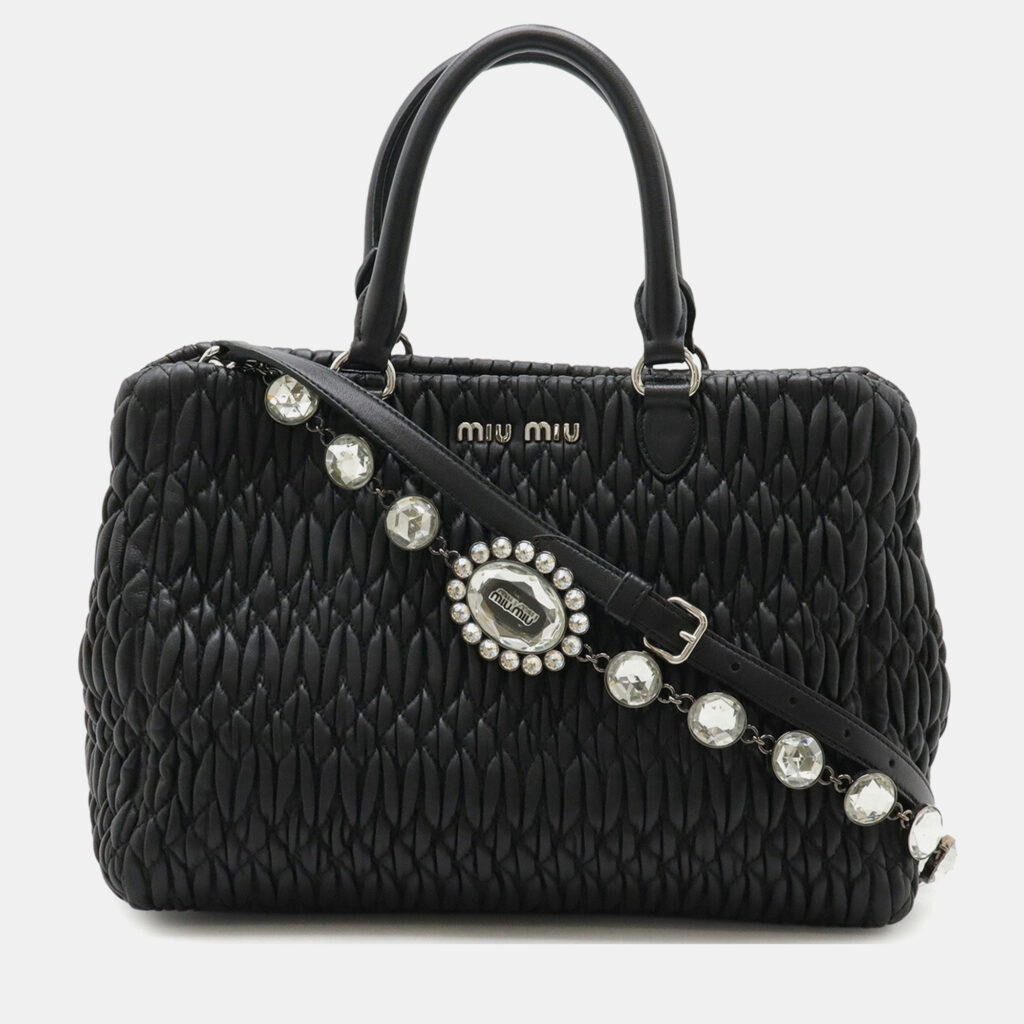 luxury-women-miu-miu-used-handbags-p1248588-002-1.jpg Miu Miu Miu Matelasse Nappa Crystal Gathered Handbag Shoulder Leather Black