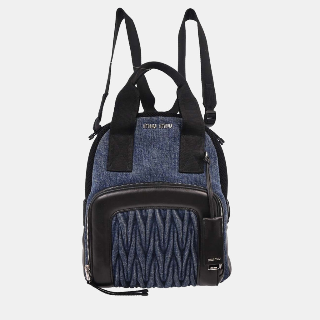 luxury-women-miu-miu-used-handbags-p1248742-018-1.jpg Miu Miu Blue Black Denim Matelasse Backpack