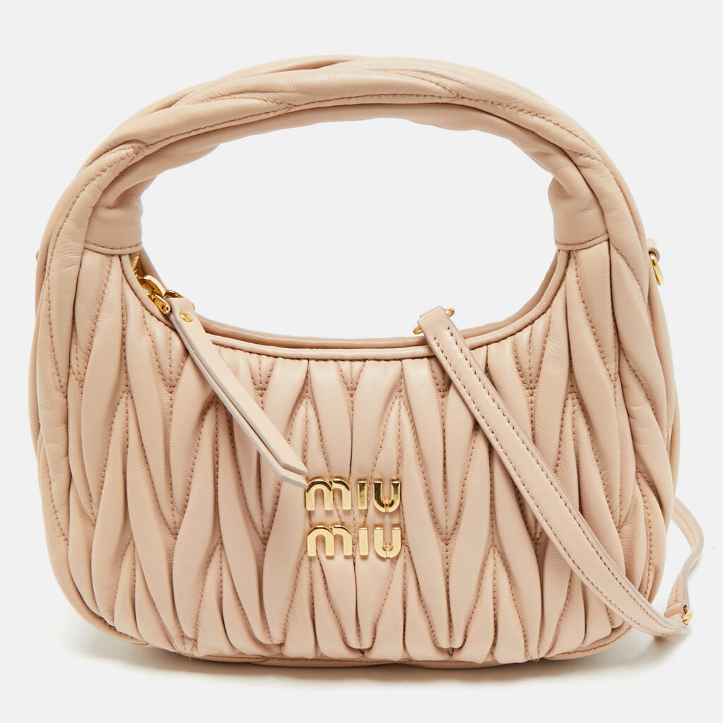 Miu Miu Wander Mini Beige Matelassé Leather Hobo Miu Miu Wander Mini Beige Matelassé Leather Hobo