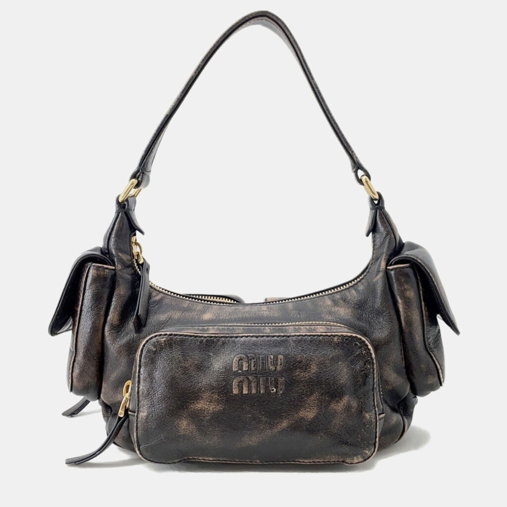 Miumiu Pocket Bag Dark Brown Vintage Processed Nappa Leather Miumiu Pocket Bag Dark Brown Vintage Processed Nappa Leather