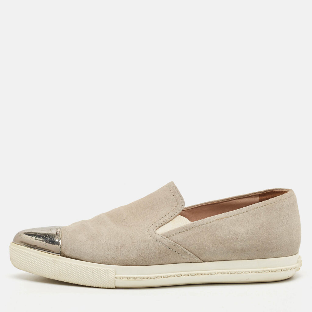 Miu Miu Grey Suede Metal Cap Toe Slip On Sneakers Size 37 Miu Miu Grey Suede Metal Cap Toe Slip On Sneakers Size 37