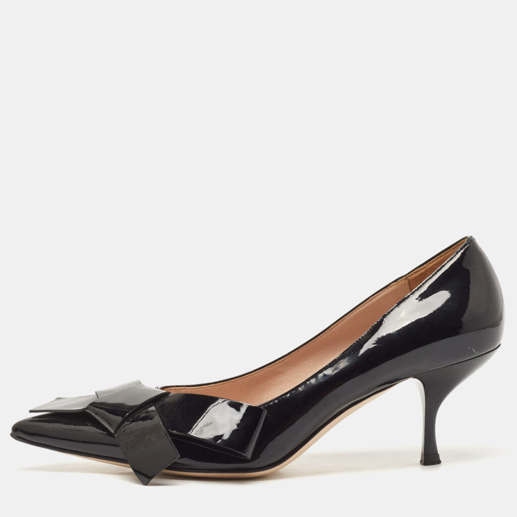 Miu Miu Black Patent Leather Bow Pointed Toe Pumps Size 37.5 Miu Miu Black Patent Leather Bow Pointed Toe Pumps Size 37.5
