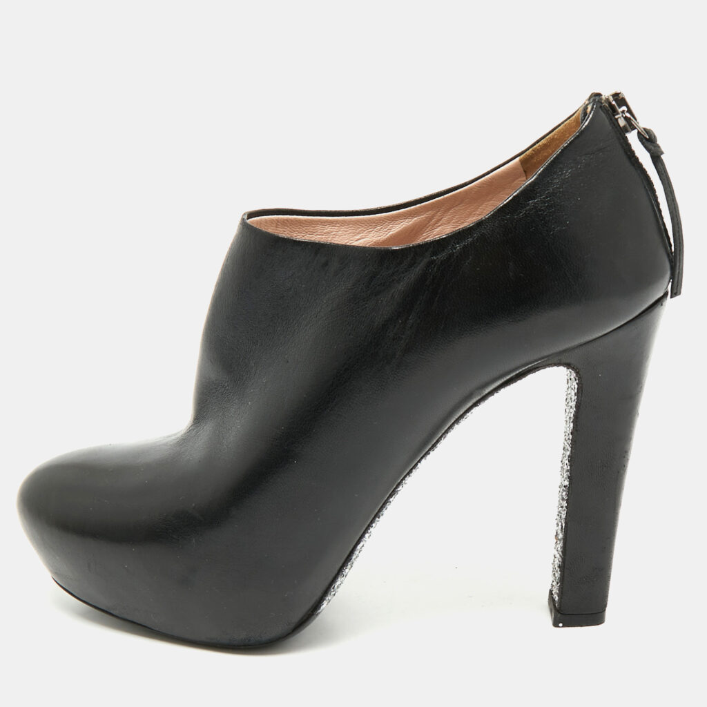Miu Miu Black Leather Glitter heels Booties Size 38 Miu Miu Black Leather Glitter heels Booties Size 38