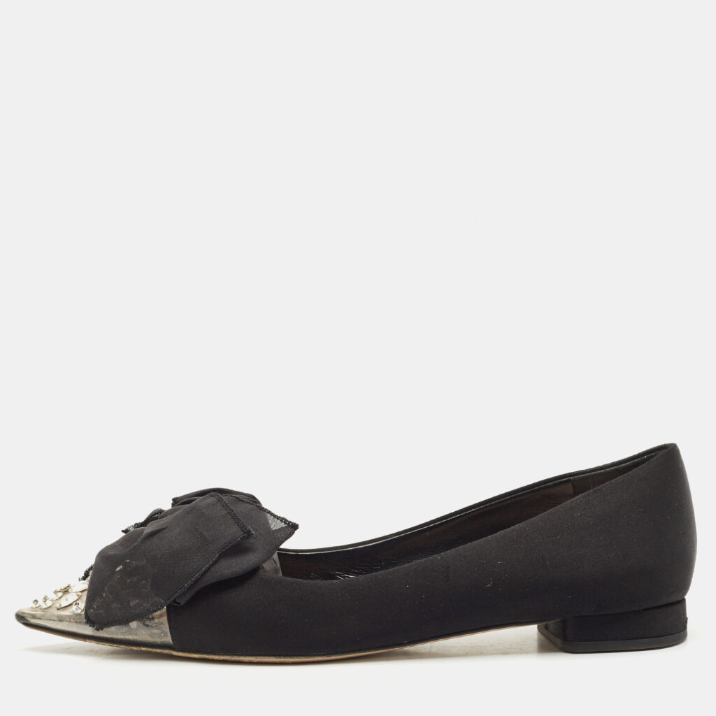 Miu Miu Black Satin Crystal Embellished Bow Buckle Ballet Flats Size 40 Miu Miu Black Satin Crystal Embellished Bow Buckle Ballet Flats Size 40