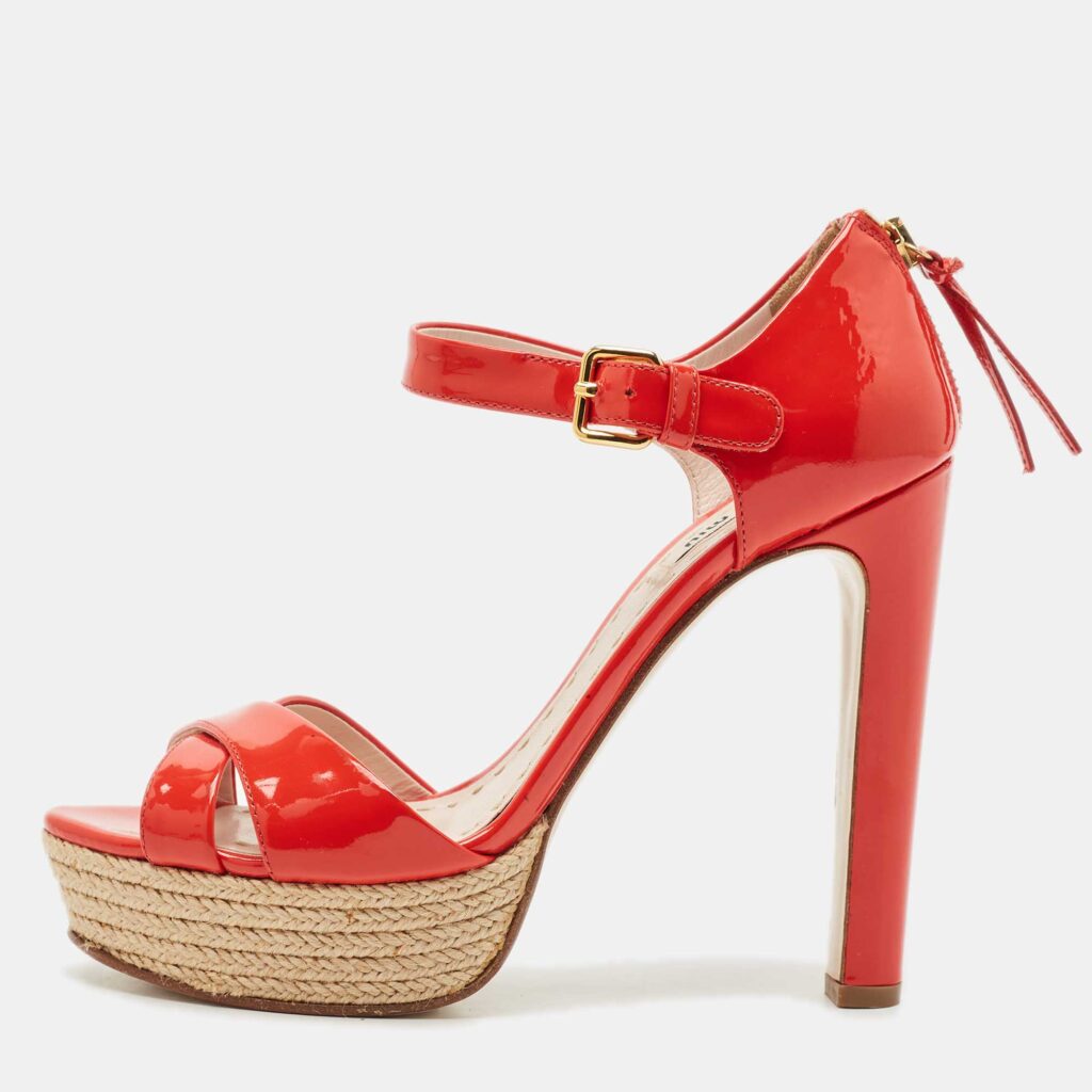 Miu Miu Red Patent Leather Platform Cross Strap Sandals Size 37 Miu Miu Red Patent Leather Platform Cross Strap Sandals Size 37