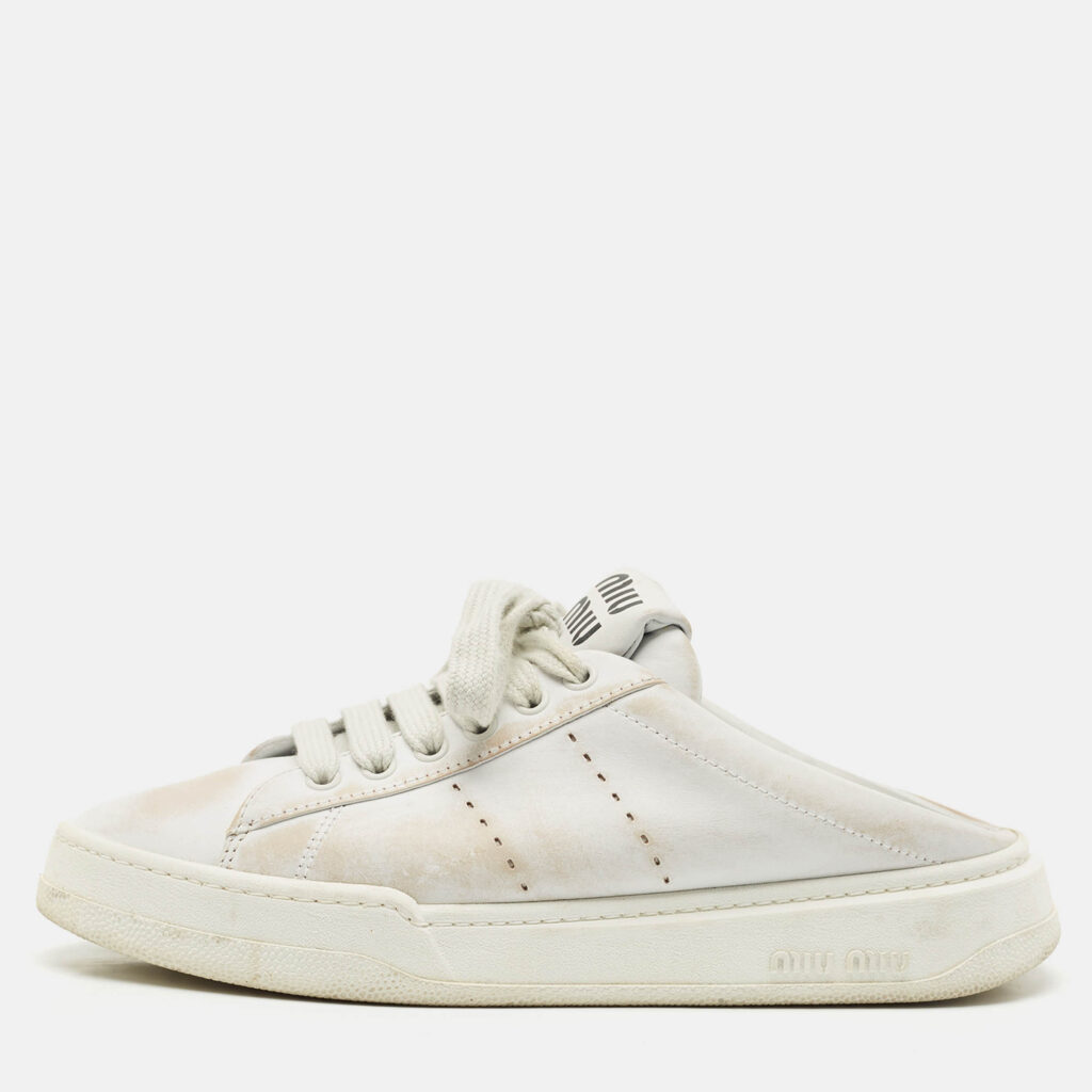 Miu Miu White Leather Lace Up Sneaker Mules Size 39 Miu Miu White Leather Lace Up Sneaker Mules Size 39