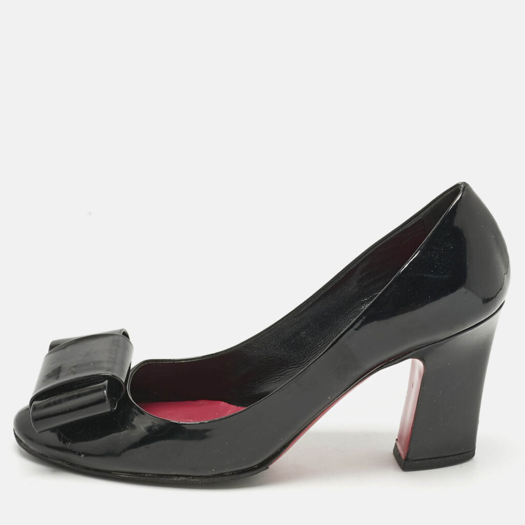 Miu Miu Black Patent Leather Bow Peep Toe Pumps Size 37.5 Miu Miu Black Patent Leather Bow Peep Toe Pumps Size 37.5