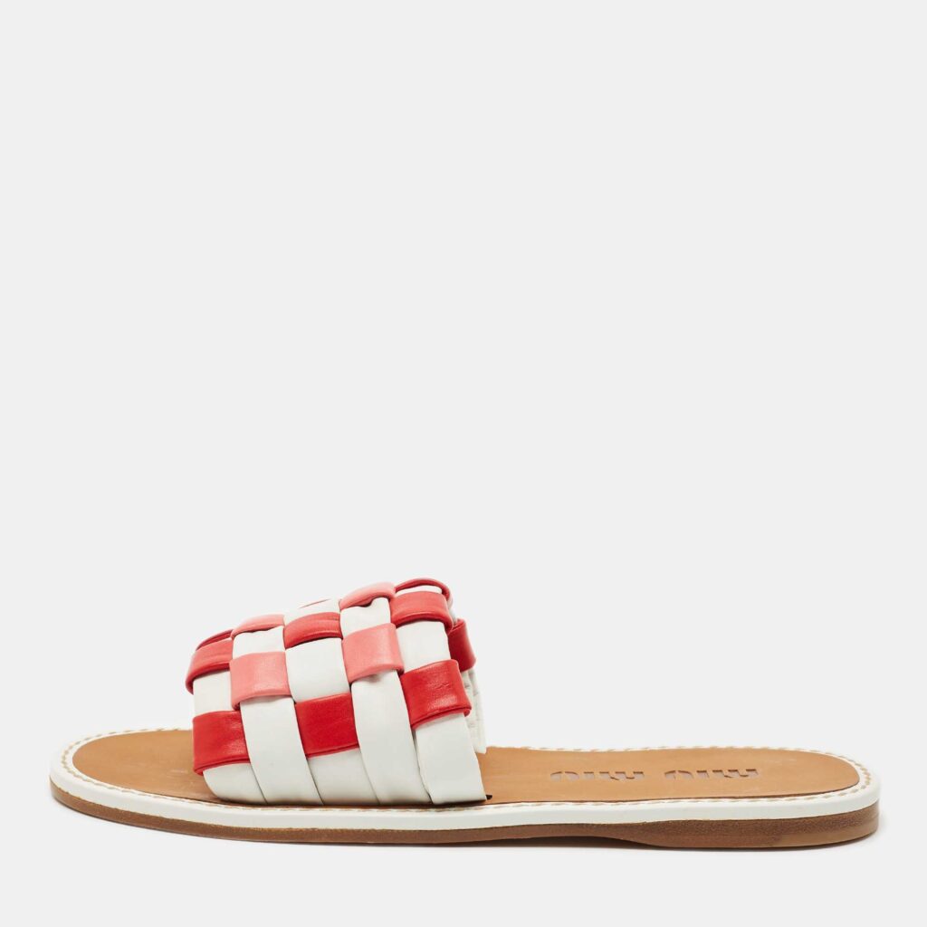 Miu Miu Multicolor Woven Leather Flat Slides Size 39 Miu Miu Multicolor Woven Leather Flat Slides Size 39