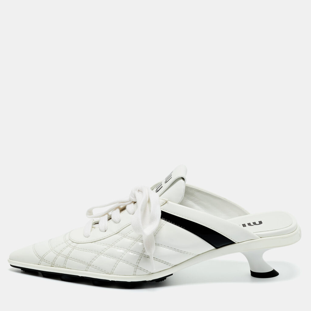Miu Miu White Patent Leather Sneaker Mules Size 37.5 Miu Miu White Patent Leather Sneaker Mules Size 37.5