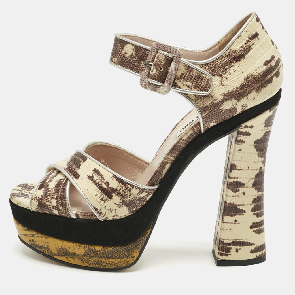 Miu Miu Multicolor Lizard Embossed Leather Crisscrss Ankle Strap Sandals Size 38 Miu Miu Multicolor Lizard Embossed Leather Crisscrss Ankle Strap Sandals Size 38
