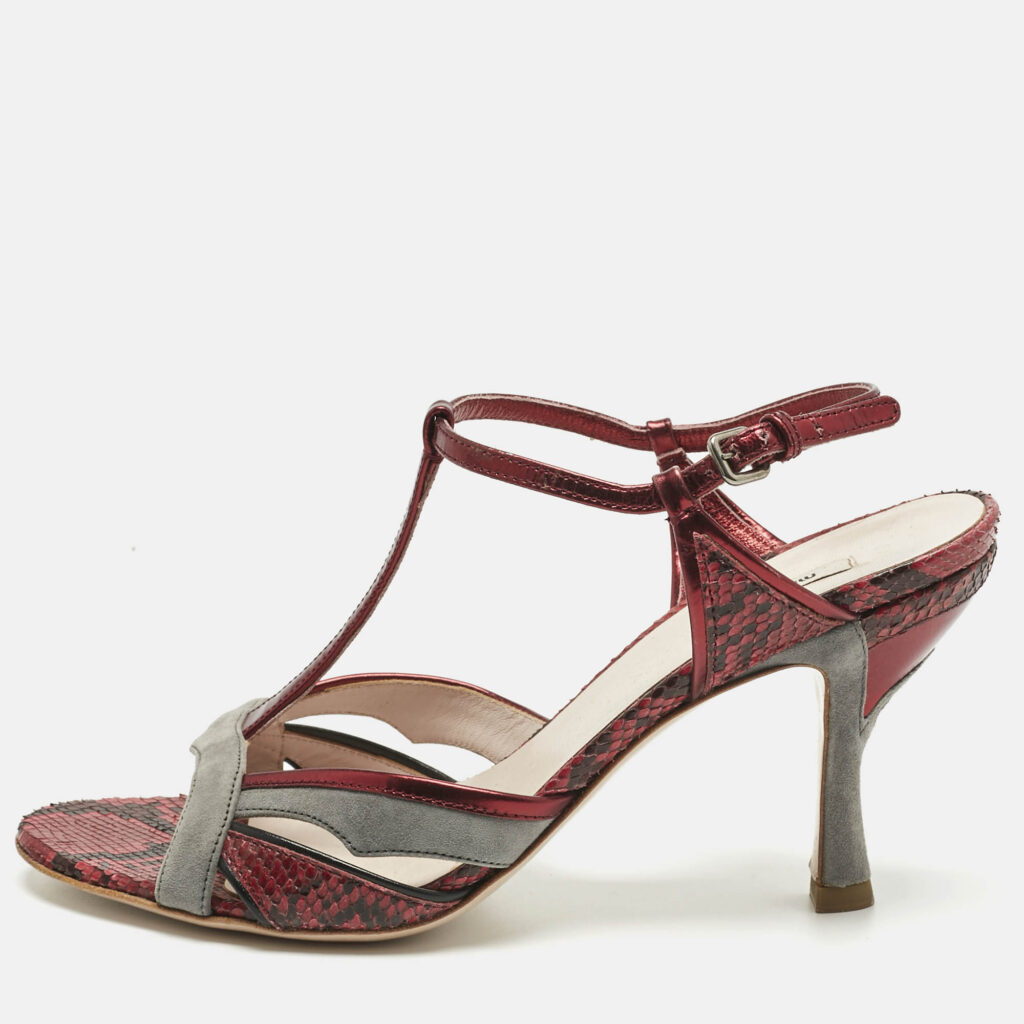 Miu Miu Multicolor Snakeskin Leather and Suede Ankle Strap Sandals Size 36.5