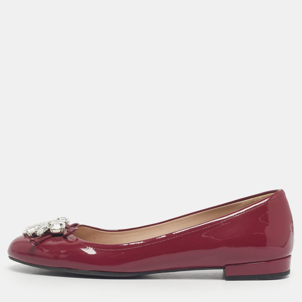 Miu Miu Purple Patent Leather Crystal Embellish Ballet Flats Size 37 Miu Miu Purple Patent Leather Crystal Embellish Ballet Flats Size 37