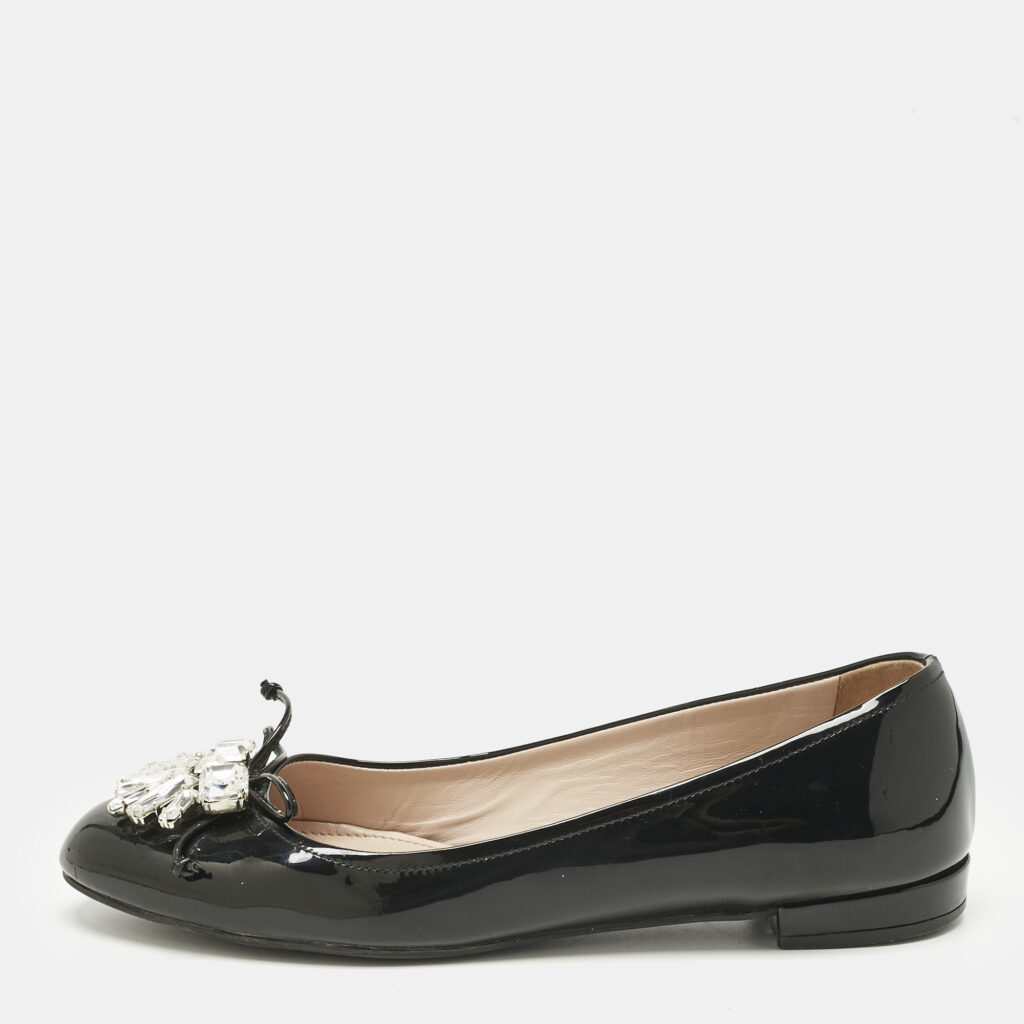 Miu Miu Black Crystal Embellish Patent Leather Ballet Flats Size 36.5 Miu Miu Black Crystal Embellish Patent Leather Ballet Flats Size 36.5