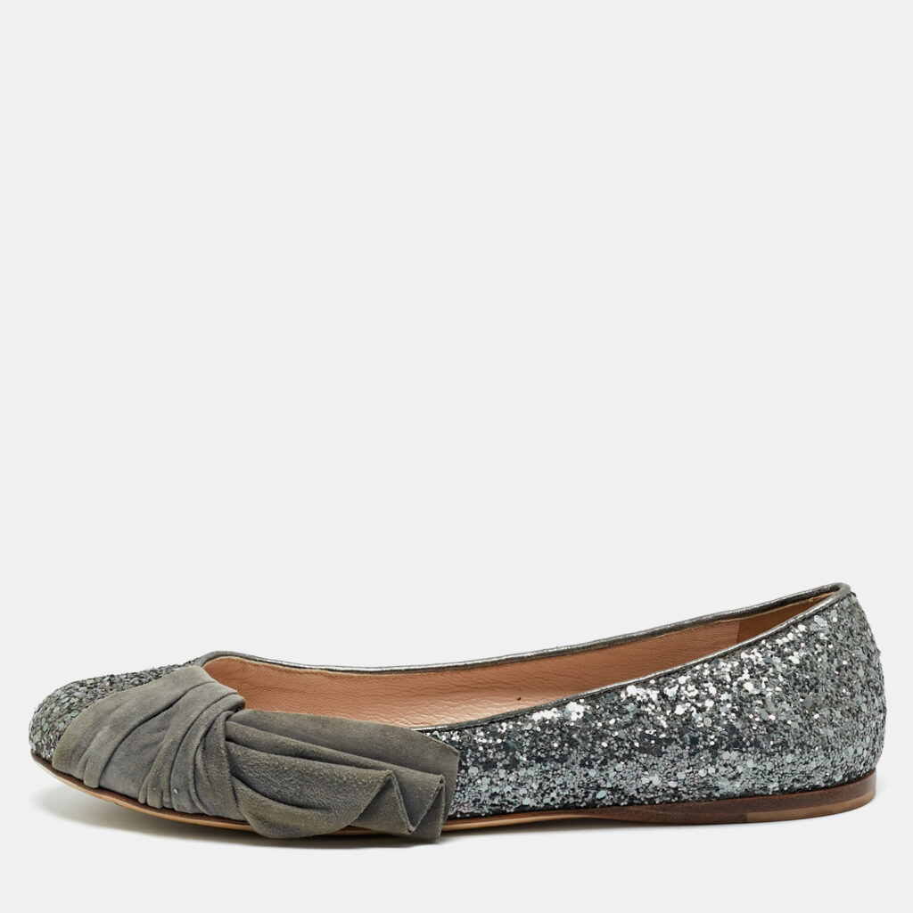 Miu Miu Silver Glitter and Suede Ballet Flats Size 37 Miu Miu Silver Glitter and Suede Ballet Flats Size 37