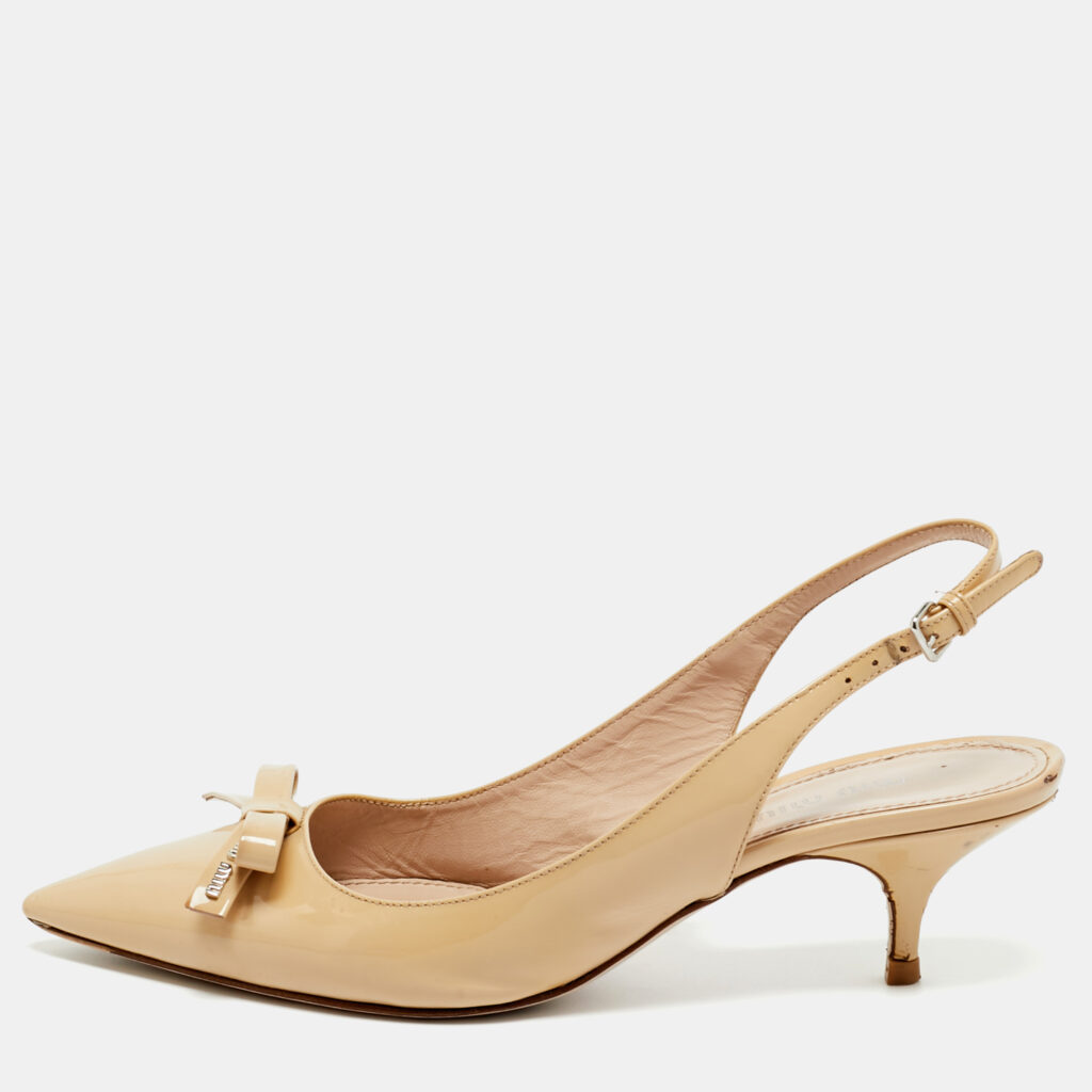 Miu Miu Beige Patent Leather Slingback Pumps Size 38 Miu Miu Beige Patent Leather Slingback Pumps Size 38