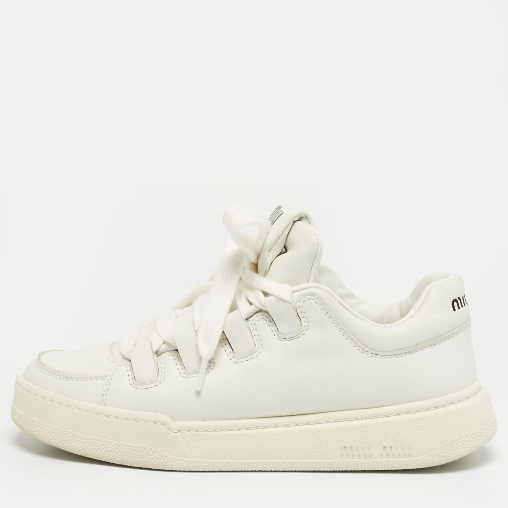 Miu Miu White Leather Lace Up Sneakers Size 36 Miu Miu White Leather Lace Up Sneakers Size 36