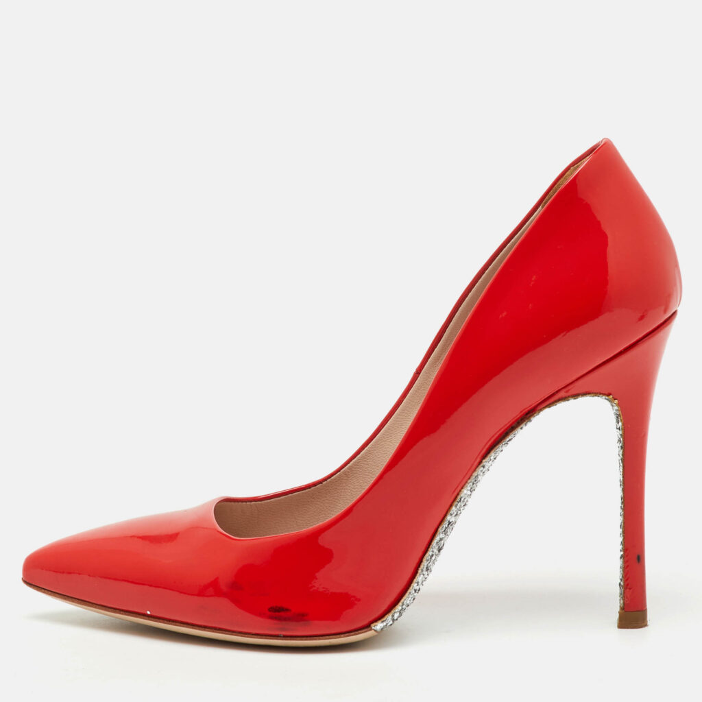 Miu Miu Cherry Red Patent Leather Glitter Sole Pointed Toe Pumps Size 37 Miu Miu Cherry Red Patent Leather Glitter Sole Pointed Toe Pumps Size 37